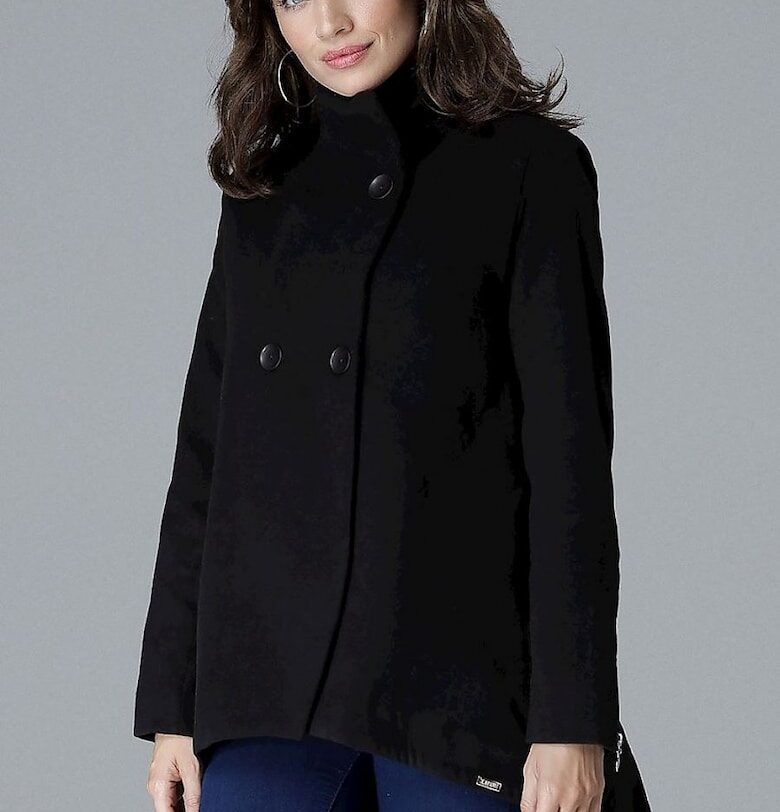 Дамско палто - Ленитиф - черно - с висока яка - цип на ръкавите - 80% вискоза - Lenitif