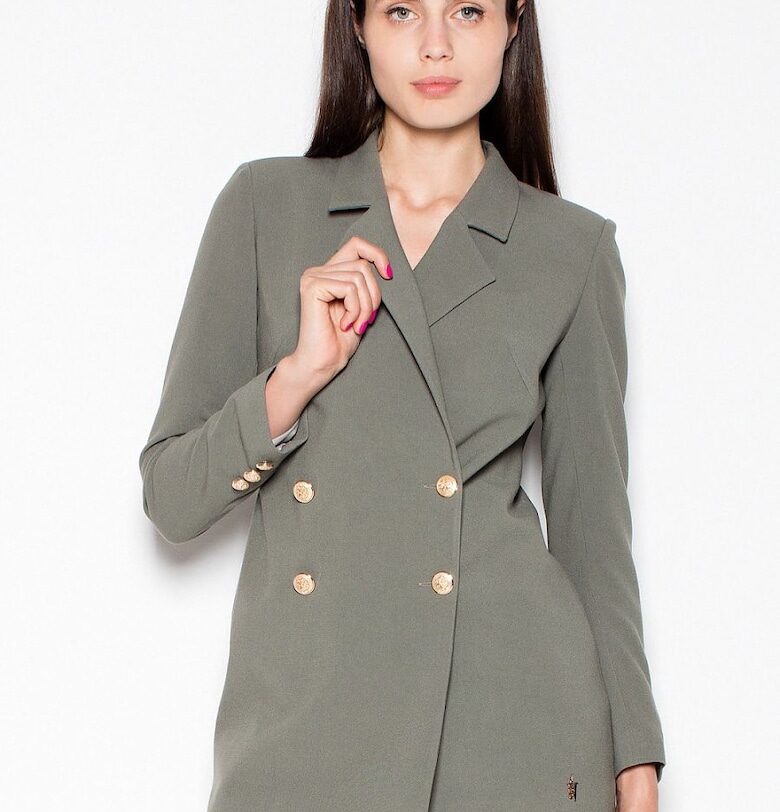 Дамско палто  двойно яке - дълъг ръкав - зелено - еластан - полиестер - вискоза Venaton