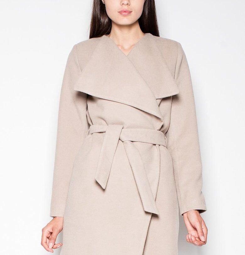 Дамско палто  елегантно - с разперена яка - бежово - 80% полиестер - 20% вискоза Venaton