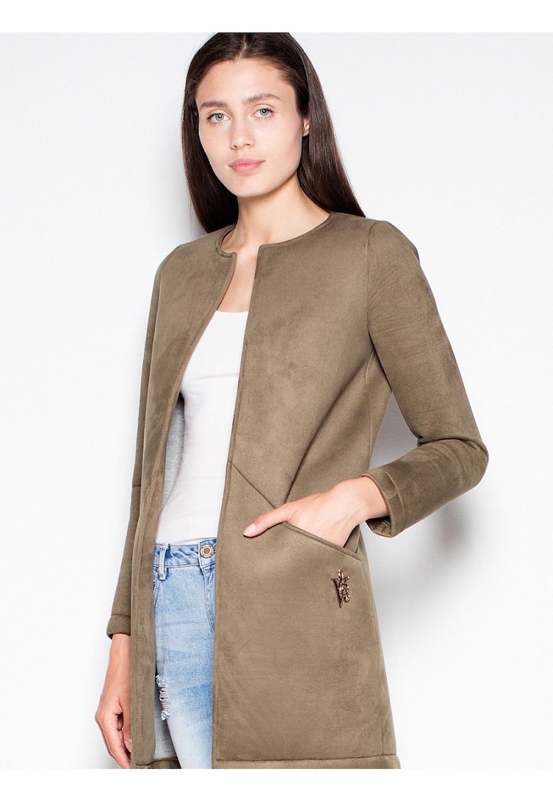 Дамско палто право - ватирано - зелено - полиестер - Venaton