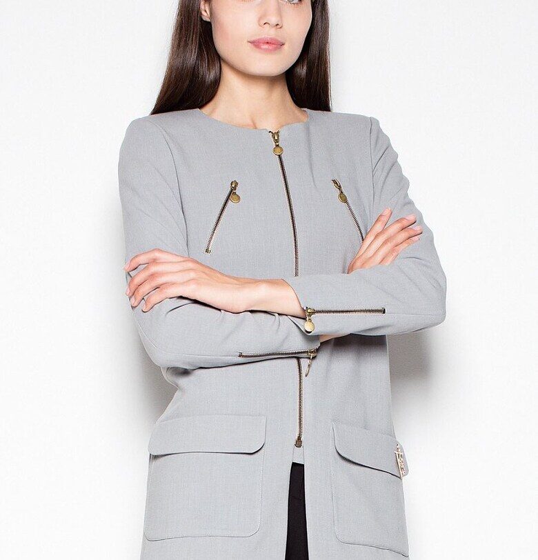 Дамско палто  сиво - права кройка - цип - декоративни джобове - материал полиестер - Venaton