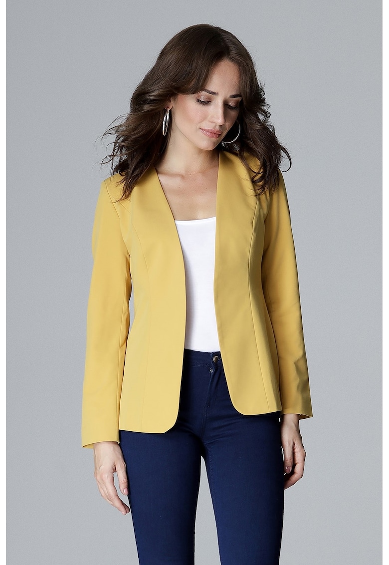 Дамско сако късо - жълто - полиестер и вискоза - размер Lenitif