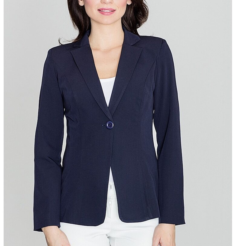 Дамско яке  K201 - вталено - елегантно - полиестерно - синьо Lenitif