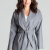 Дамско яке - Ленитиф - сиво - с паднали рамене - връзка на талията - с джобове - SM Lenitif