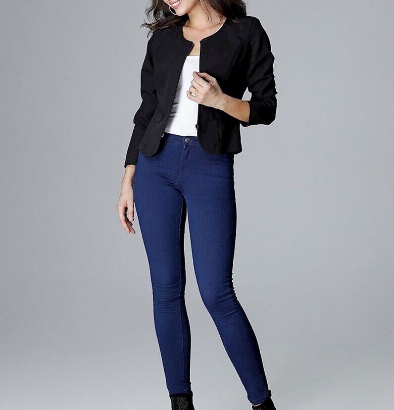 Дамско яке - Ленитиф - черно - със странични джобове - полукръгло деколте - плисиран гръб с декоративна панделка - 65% полиестер - 35% вискоза Lenitif