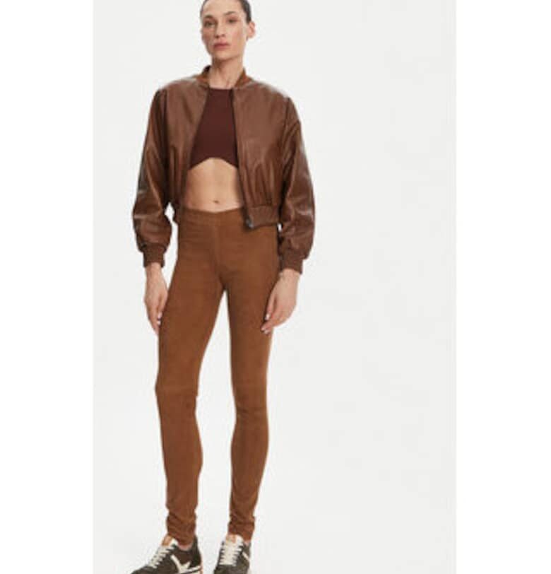 Дамско яке -  еластично - естествена кожа - кафяво Serge Pariente