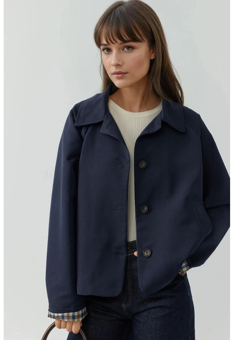 Дамско яке - закопчаване с копчета - тъмносиньо - полиестер HiCCUP