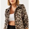 Дамско яке - с цип и леопардов принт -  полиестер - HiCCUP