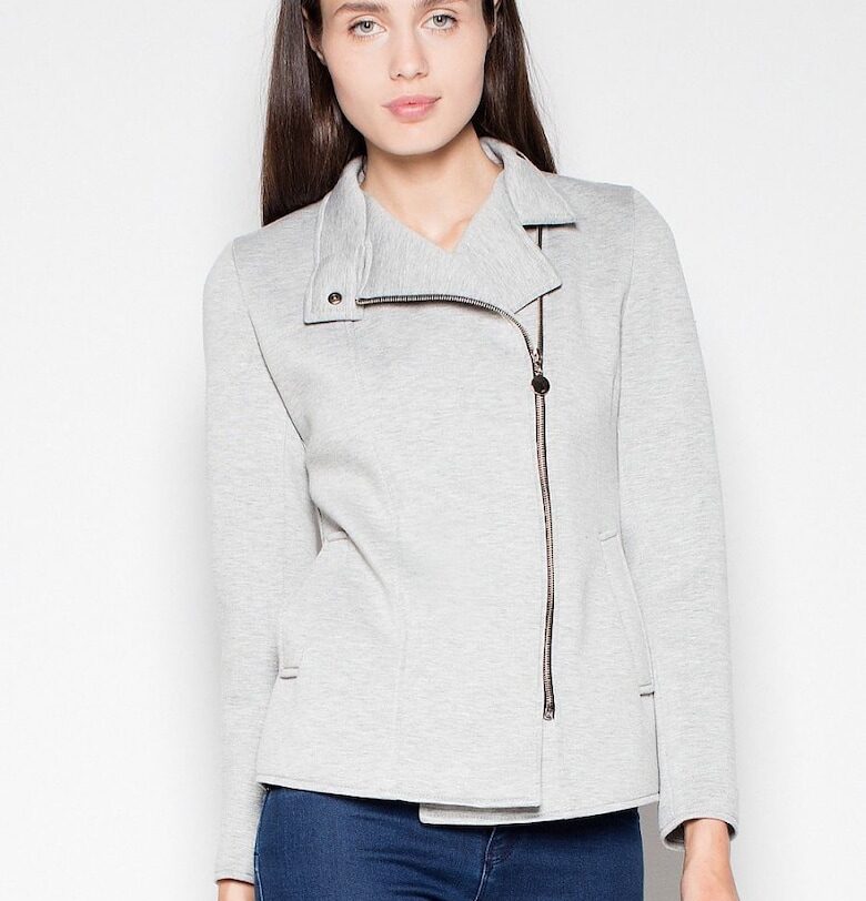 Дамско яке  сиво - минималистичен стил - декоративни джобове - полиестер - Сив Venaton