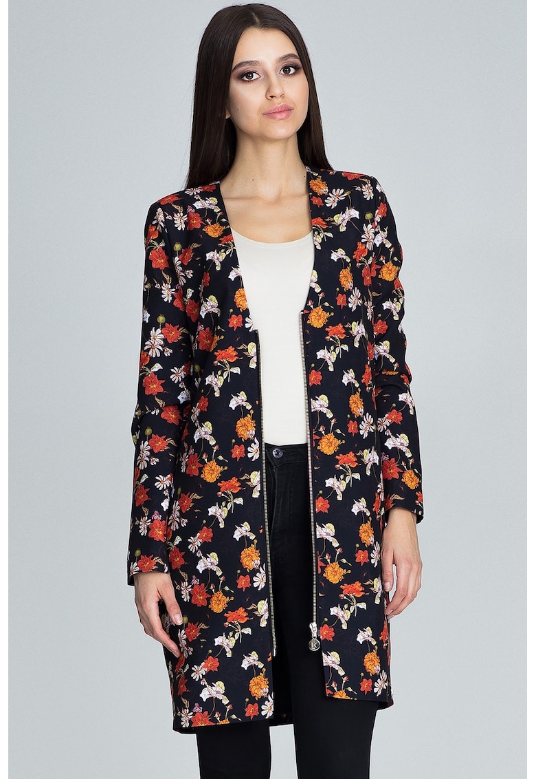Дамско яке флорално - черно - 100% полиестер - Figl