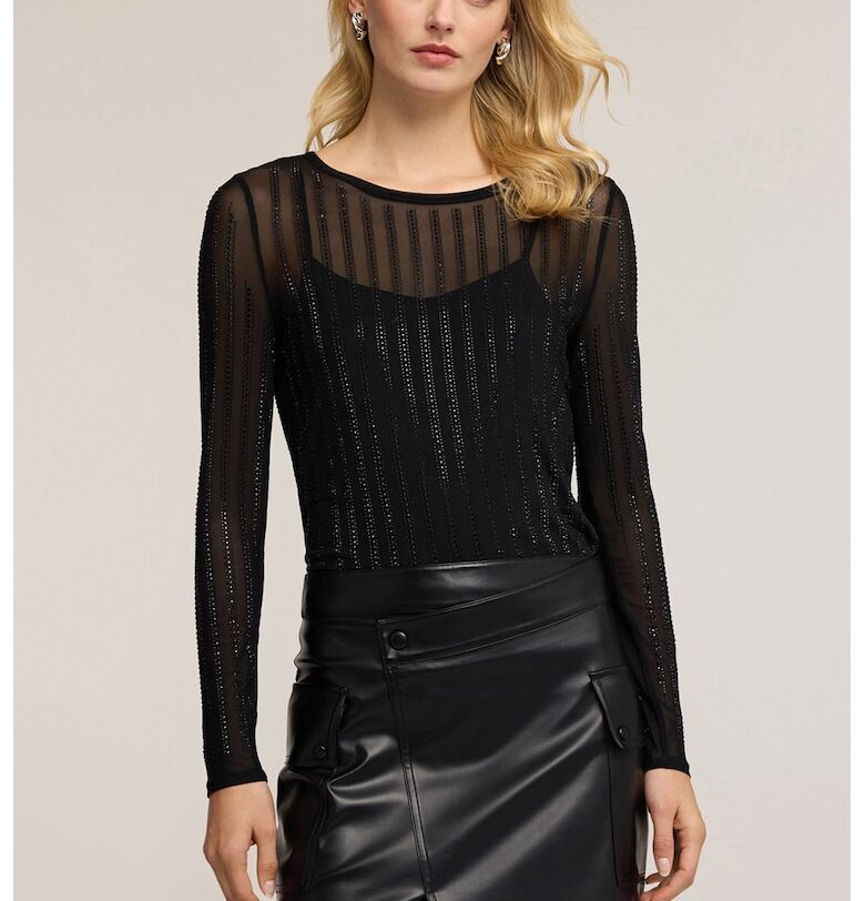 Дантелена блуза с декоративни камъни - Черен Motivi