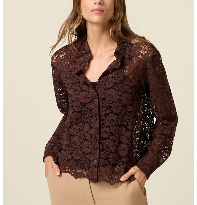 Дантелена риза - Тъмнокафяв Oltre