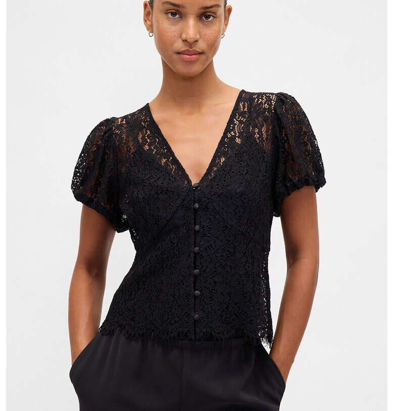 Дантелена шпиц блуза - Черен GAP