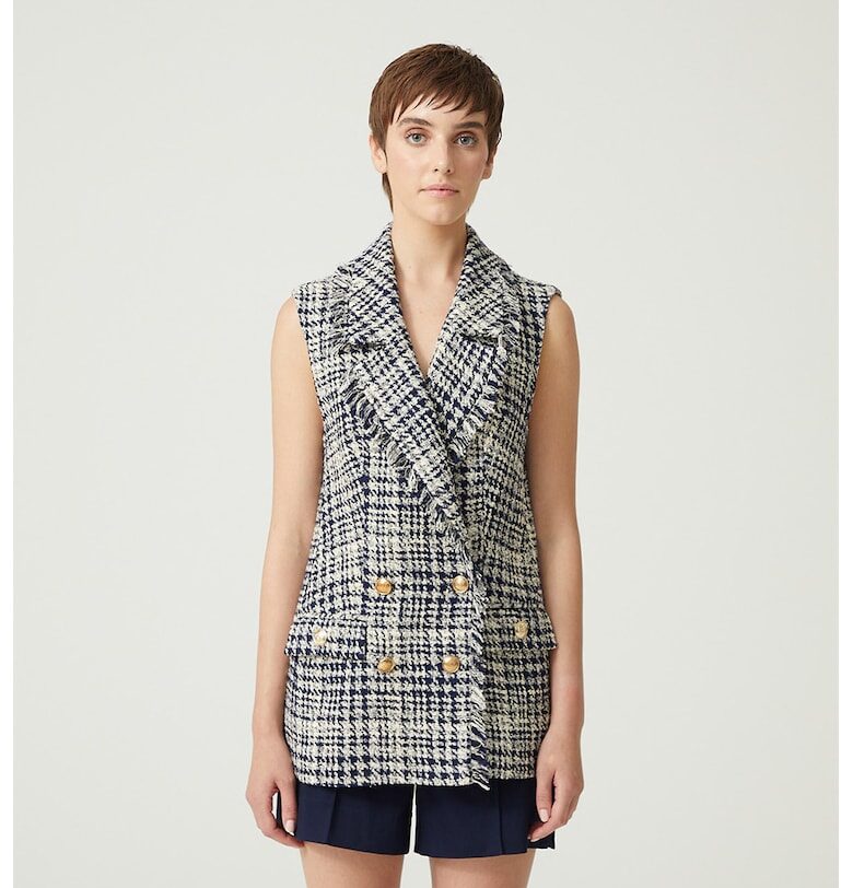 Двуреден елек с пепит - Слонова кост/Тъмносин Just Like You