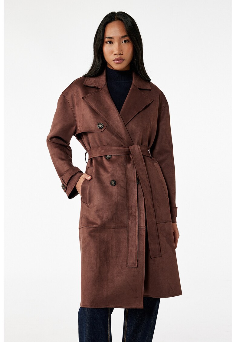 Двуреден тренч от еко пух - Тъмнокафяв KOTON