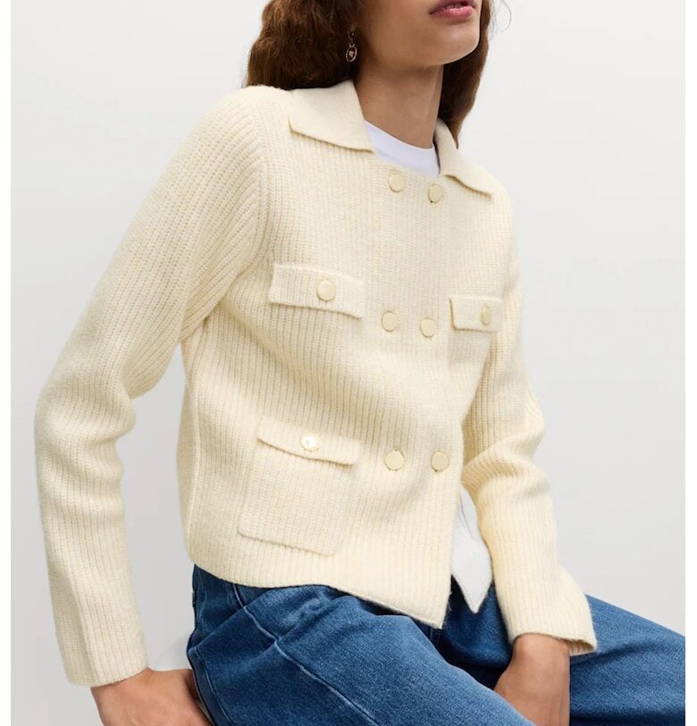 Двуредна жилетка с яка - Крем Marks  Spencer