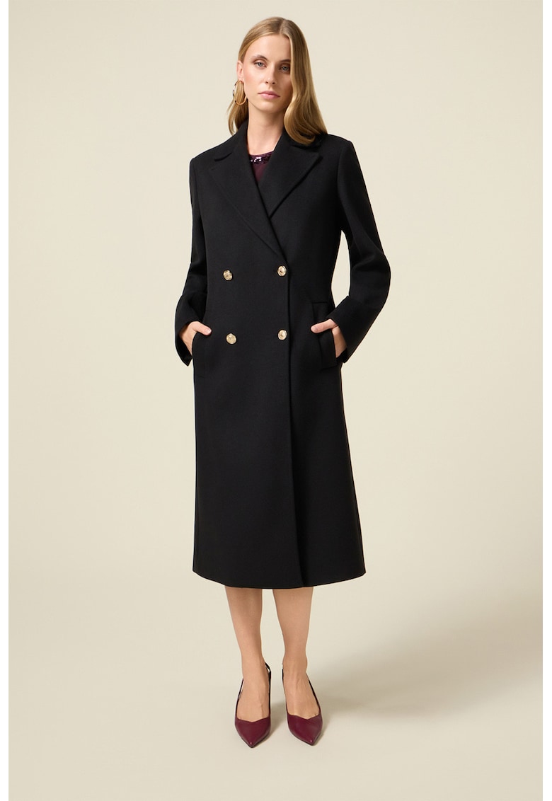 Двуредно дълго палто - Черен Oltre