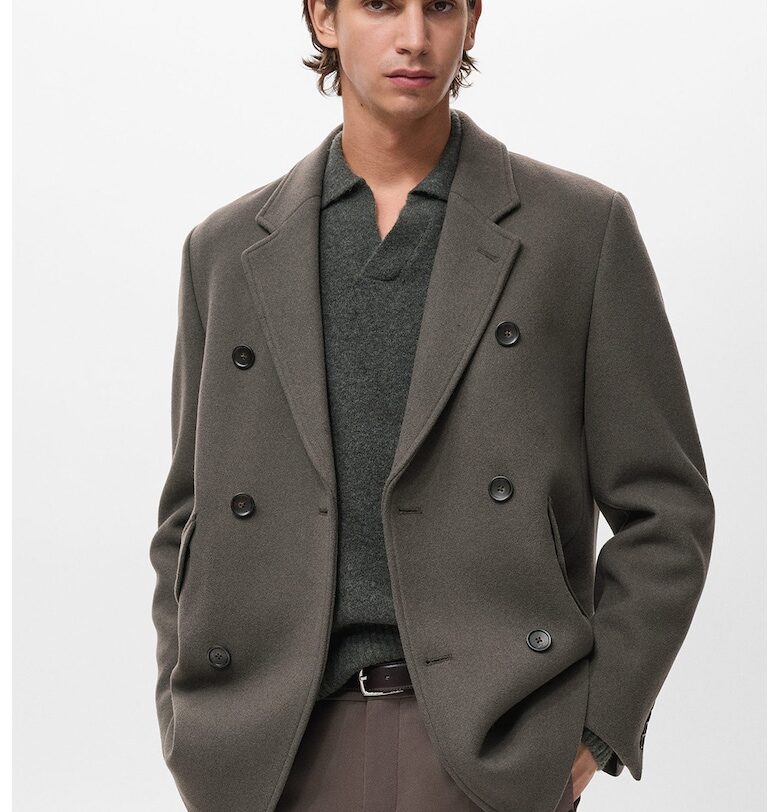 Двуредно палто с вълна - Tъмносив Mango