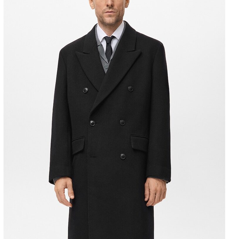 Двуредно палто с вълна - Черен Mango