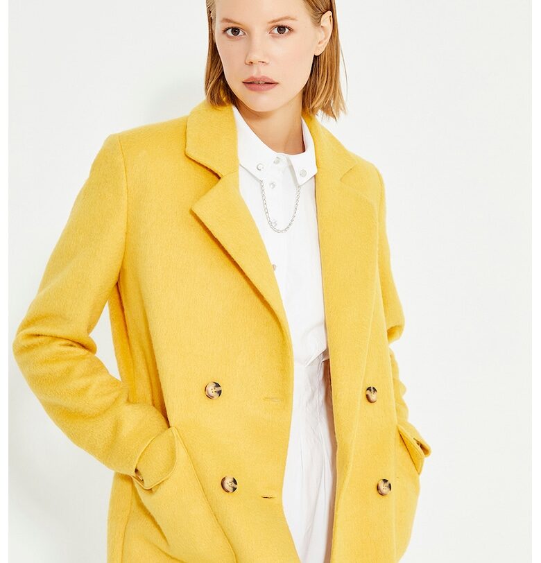 Двуредно палто с вълна - Шафраново жълто Just Like You