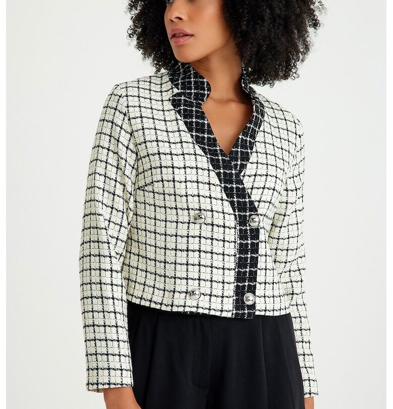 Двуредно сако от туид - Слонова кост/Черен Just Like You