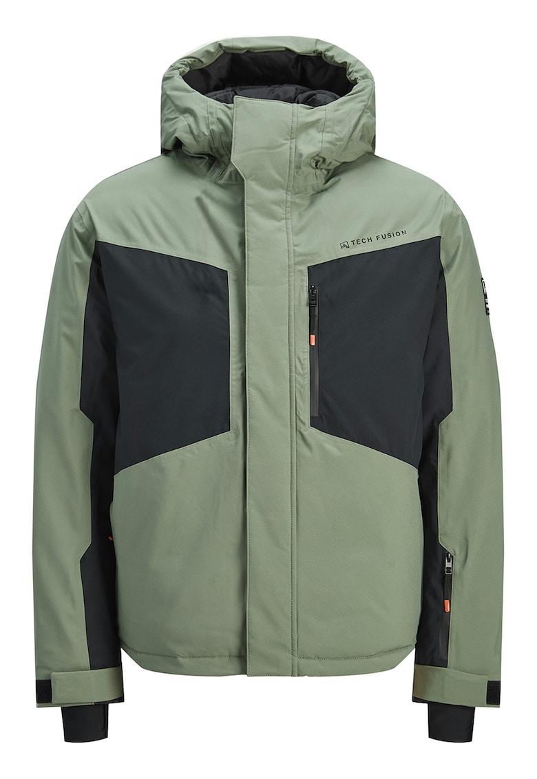 Двуцветно непромокаемо зимно яке с джобове - Черен/Светлозелен Jack Jones