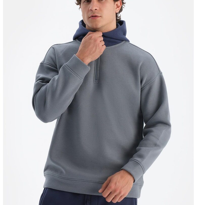 Двуцветно худи с къс цип - Пепеляво сиво/Тъмносин DAGI