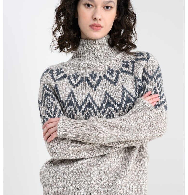 Десениран пуловер с висока яка - Бял/Кафяв/Tъмносив Stefanel