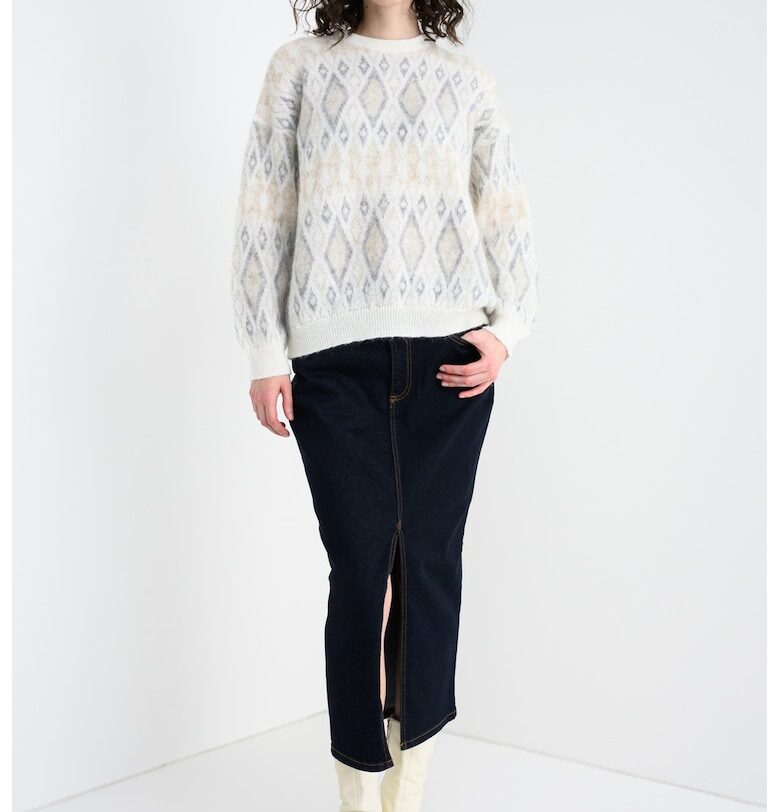 Десениран пуловер с мохер с паднали ръкави - Слонова кост/Сив/Бежов Stefanel