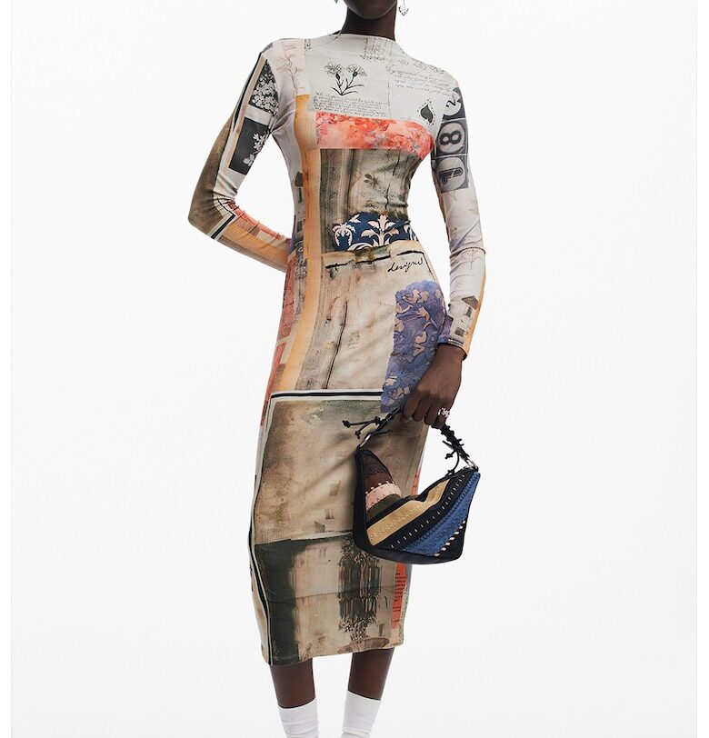 Десенирана дълга вталена рокля DESIGUAL