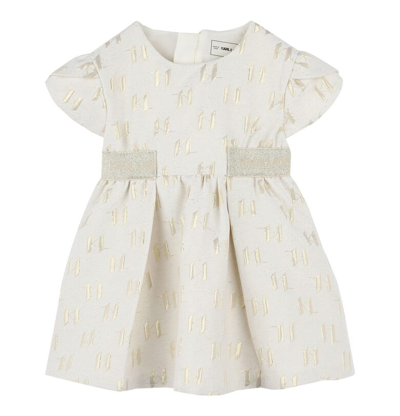 Детска рокля за момичета Karl Lagerfeld - цвят екрю KARL LAGERFELD KIDS