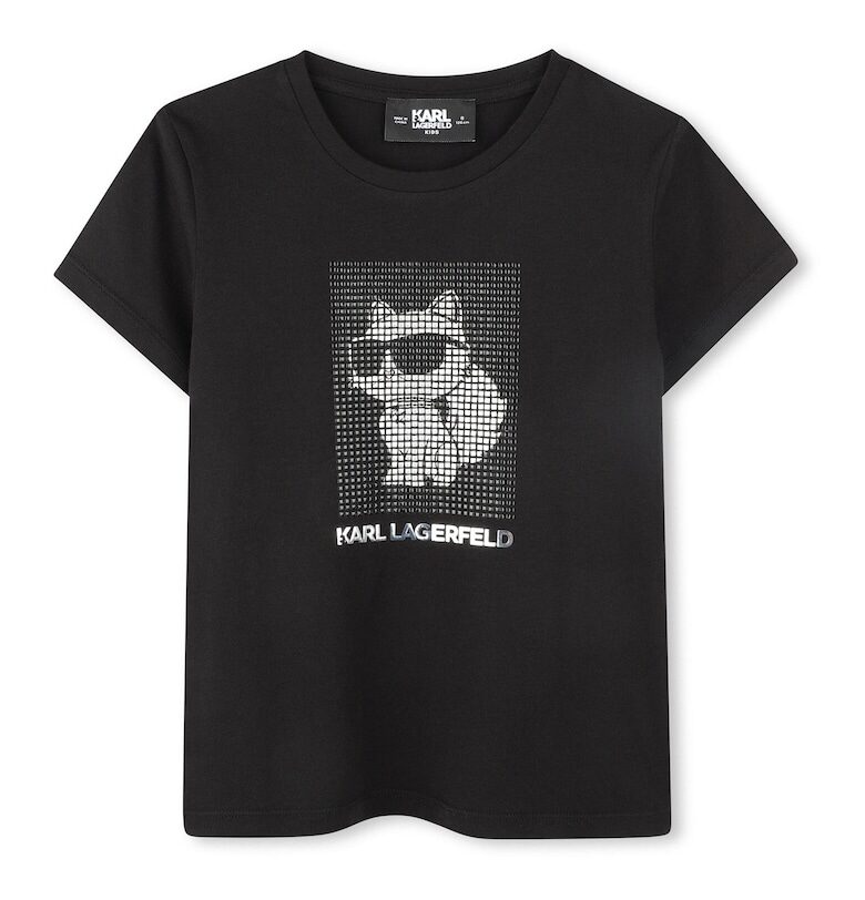 Детска тениска Karl Lagerfeld за момичета - Органичен памук/Модал - Черна - Черен KARL LAGERFELD KIDS