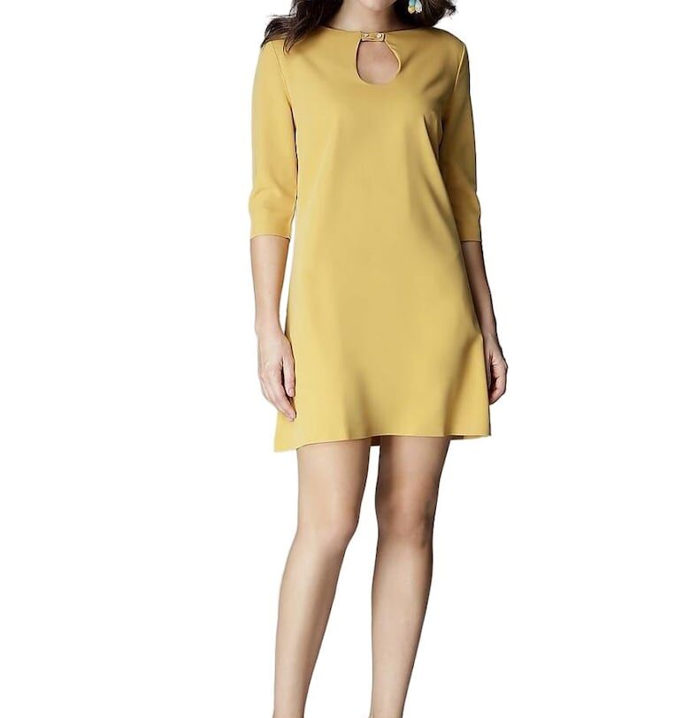 Дневна рокля - Ленитиф - 3/4 дължина - Полиестер/Вискоза - Жълто Lenitif