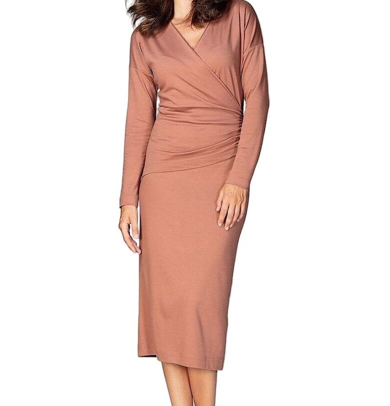 Дневна рокля - ленитиф - вискоза/полиестер - кафяво Lenitif