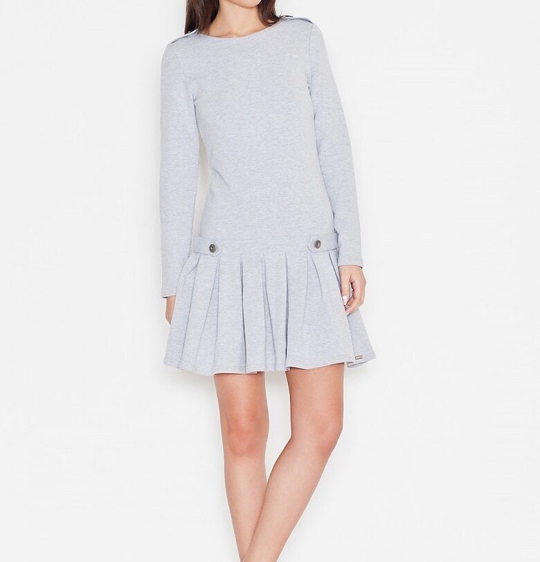 Дневна рокля  сива - ежедневна - с дълъг ръкав KATRUS