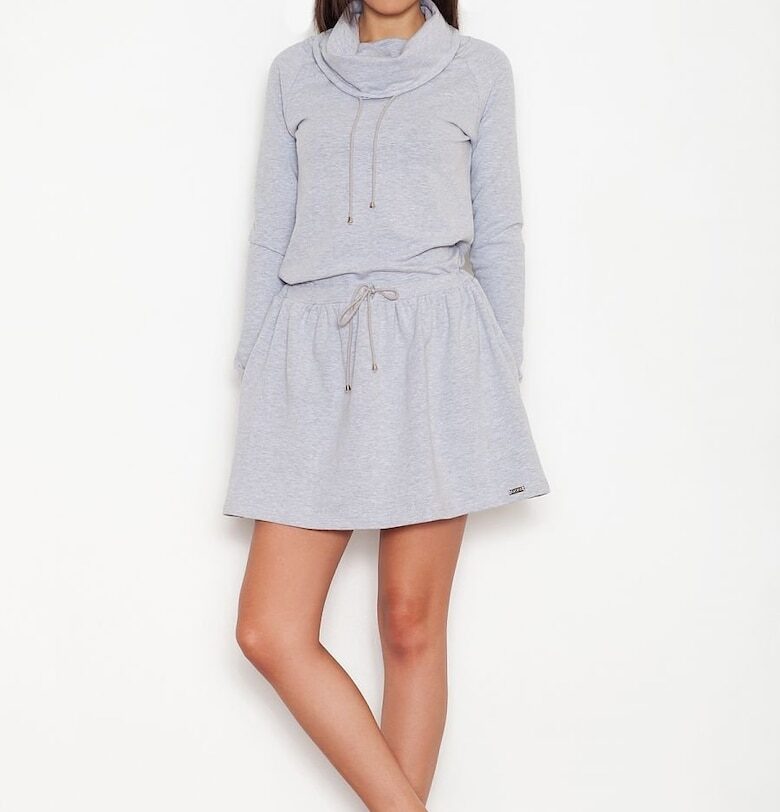 Дневна рокля  сива - ежедневна - с яка KATRUS