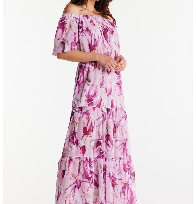 Дълга Рокля с Флорални Мотиви и Къс Ръкав A504 awama