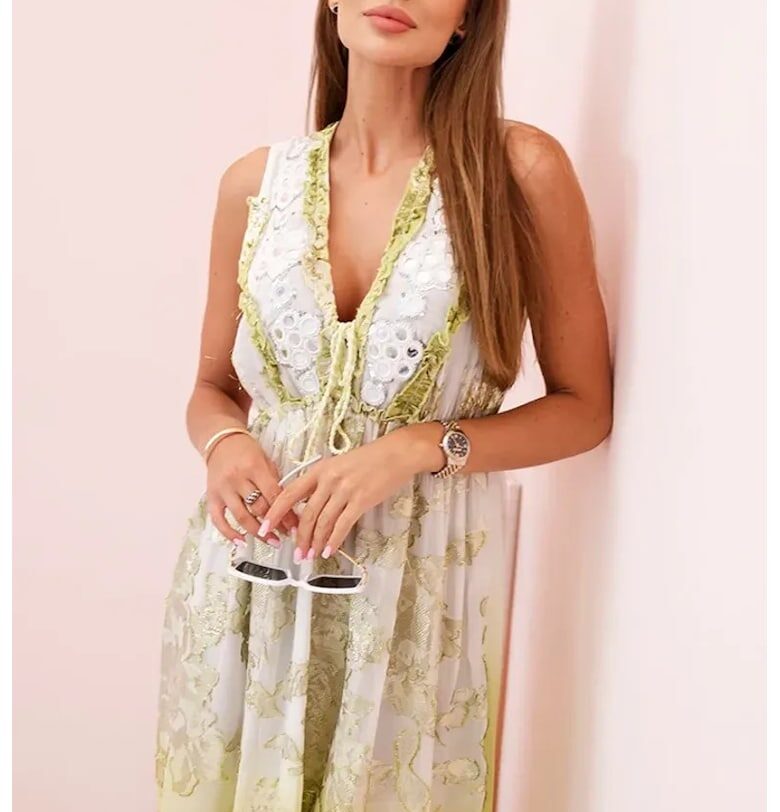 Дълга вискозна рокля с V-образно деколте - Един размер Kesi