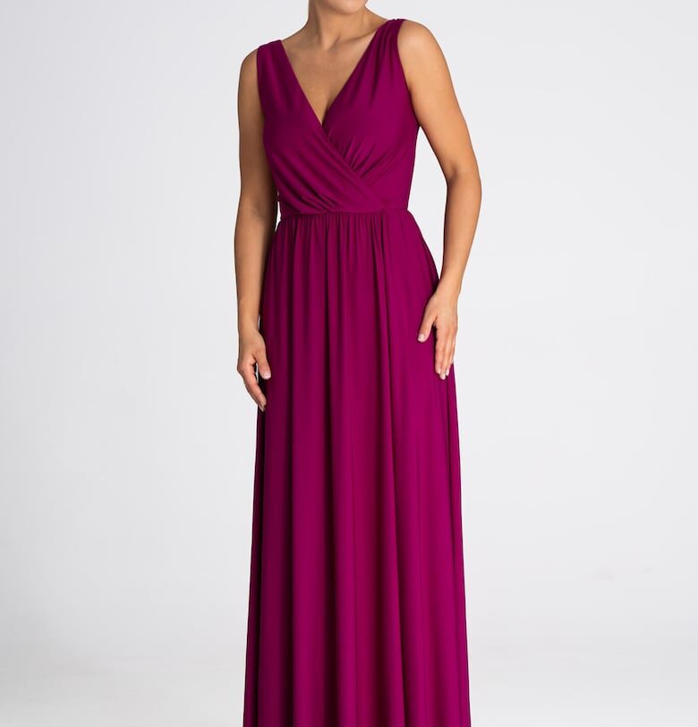 Дълга елегантна рокля -  без ръкави - полиестер - лилаво Figl