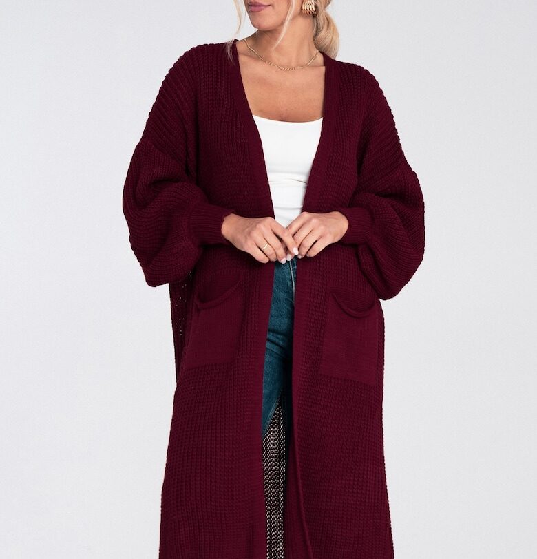 Дълга жилетка  бордо - тънка - без закопчаване - за жени - акрил Figl