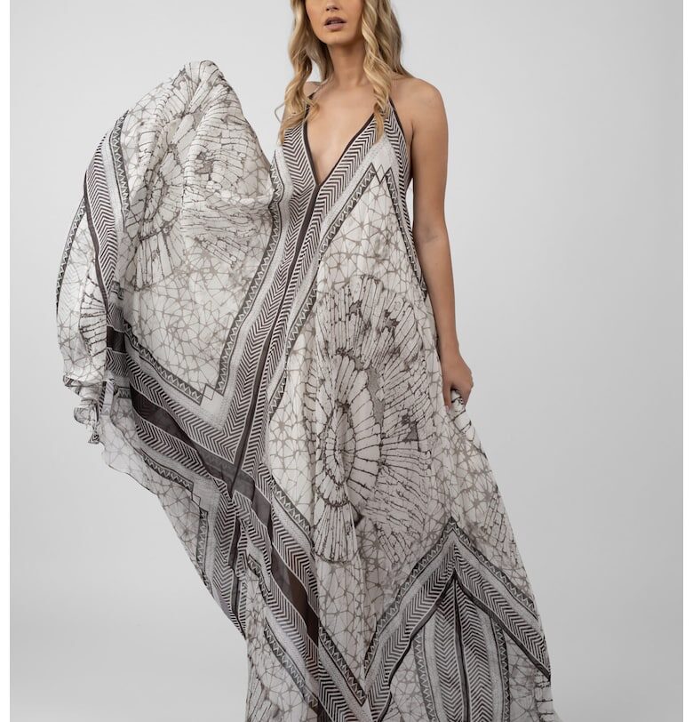 Дълга копринена рокля с графичен принт Monarh design