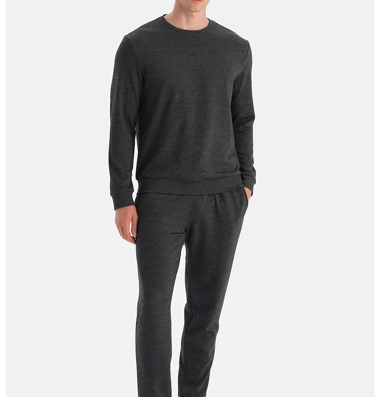 Дълга пижама с връзка - Меланж тъмно сиво DAGI