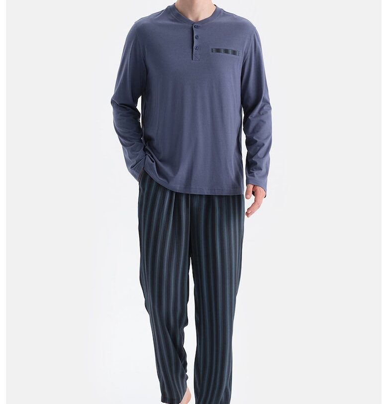 Дълга пижама с моодал - Черен/Индигово синьо DAGI