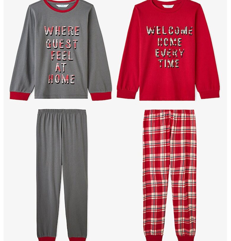 Дълга пижама с надпис - 2 чифта - Червен/Tъмносив Penti