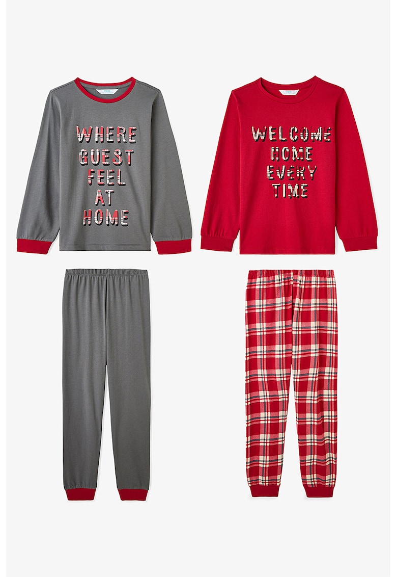 Дълга пижама с надпис - 2 чифта - Червен/Tъмносив Penti