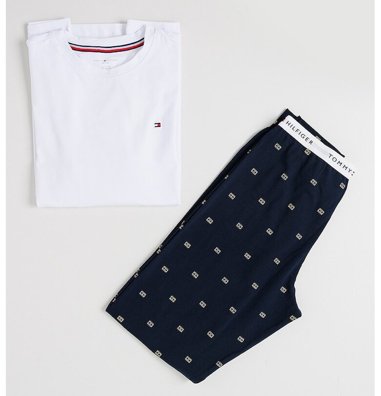 Дълга пижама с памук - Бял/Тъмносин Tommy Hilfiger