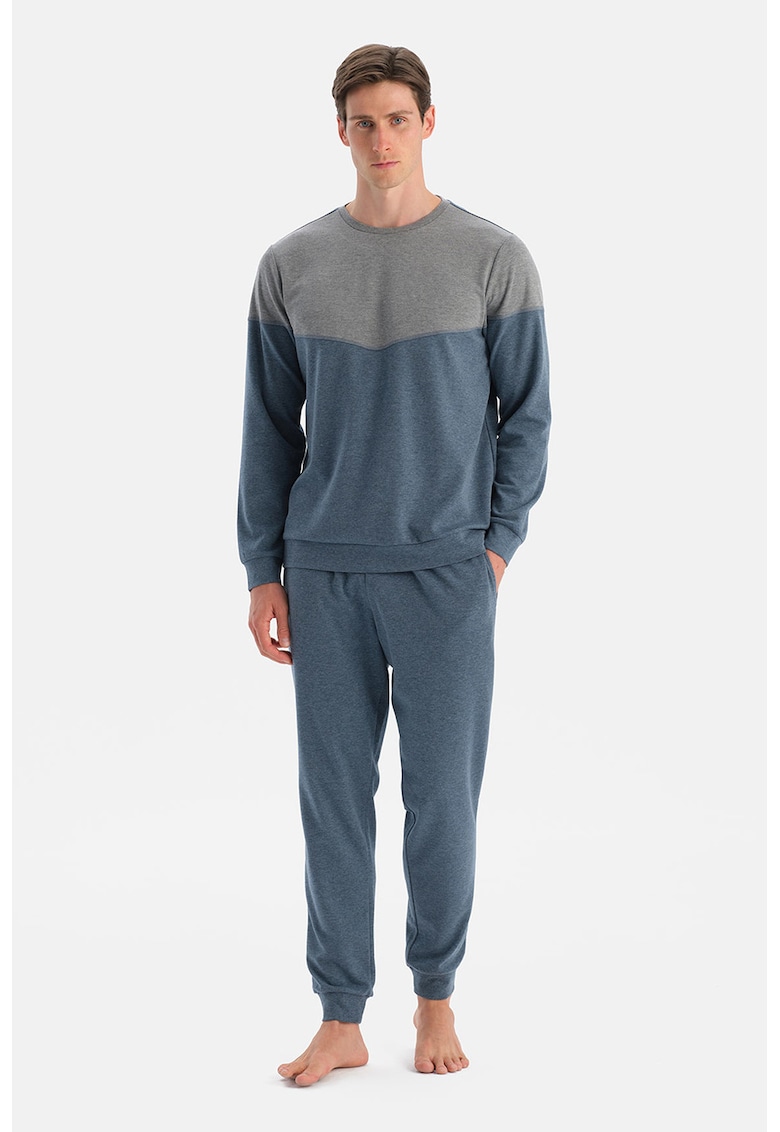 Дълга пижама с цветен блок - Сив/Тъмносин DAGI