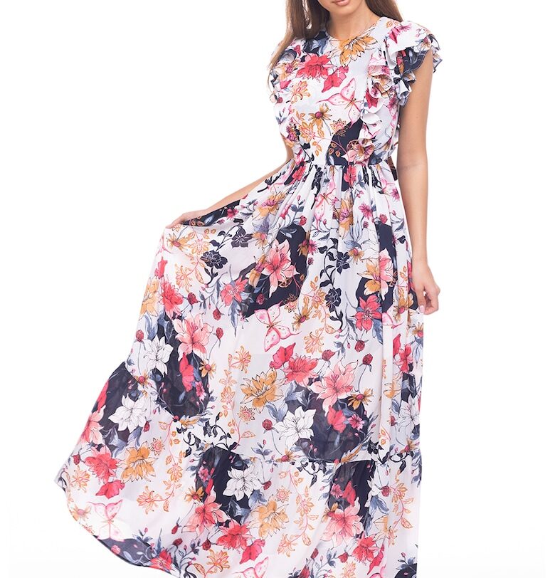 Дълга разкроена рокля с набирания CAMISSI