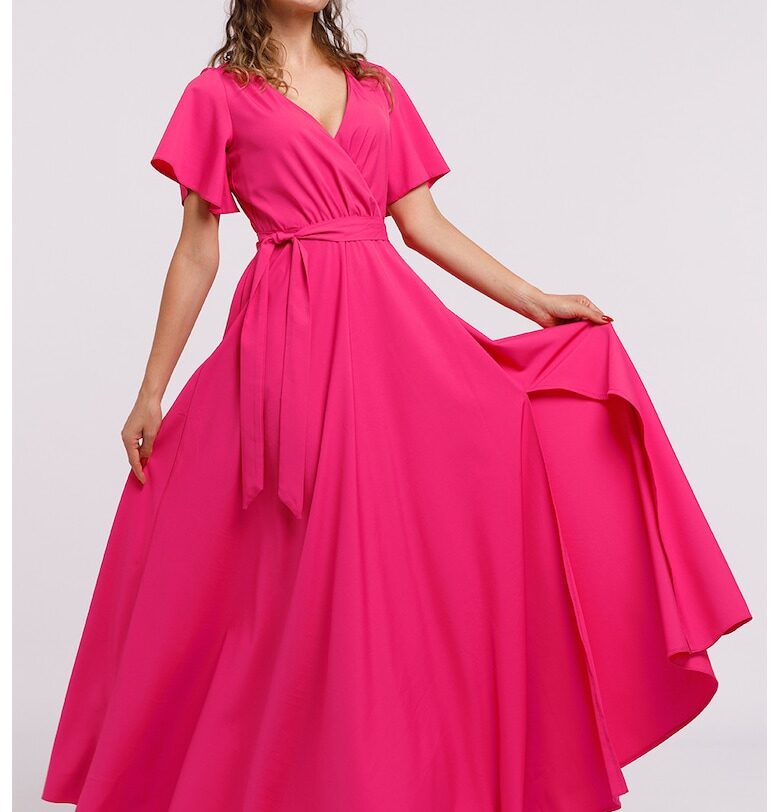 Дълга разкроена рокля с цепка встрани и връзка на подгъва CAMISSI