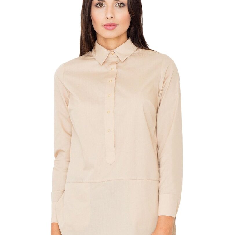 Дълга риза  бежова - памук и полиестер - модел M493 - Figl